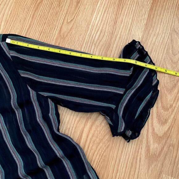 ModCloth Blue Striped Sheer Blouse Size M Tiered Flutter Ruffle Sleeve - Picture 10 of 11